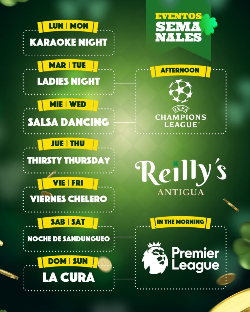 Reillys Antigua Weekly Event Schedule