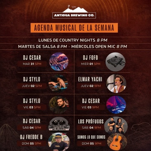 Antigua Brewing Company Weekly Event Schedule Antigua Guatemala April Week 1